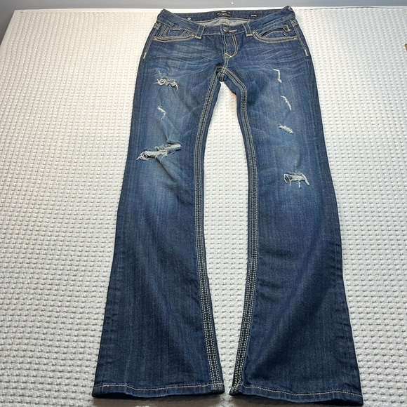 Bebock for Express Blue Denim Low Rise Boot Cut Jeans Women's Sz 6L - Picture 7 of 15